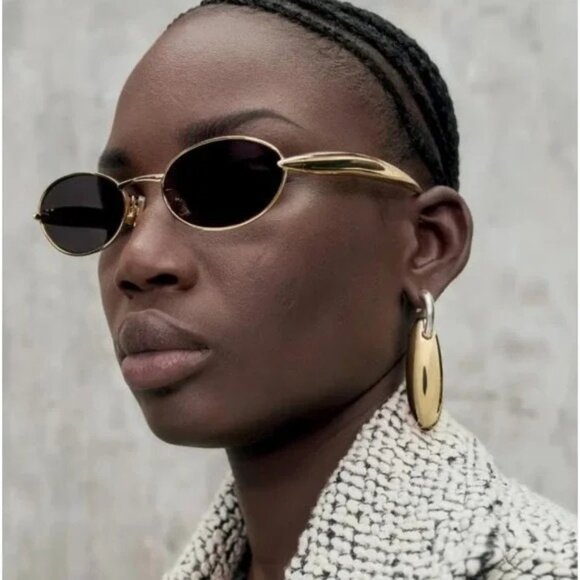 NEW BOTTEGA VENETA SUNGLASSES GOLD WOMEN OVAL EYEWEAR BOTTEGA VENETA BV1386S 001